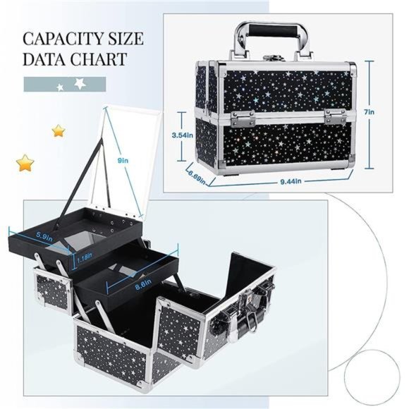 Makeup Train Case Portable Cosmetic Box 2 Trays with Mirror Lockable for Makeup - Picture 5 of 6